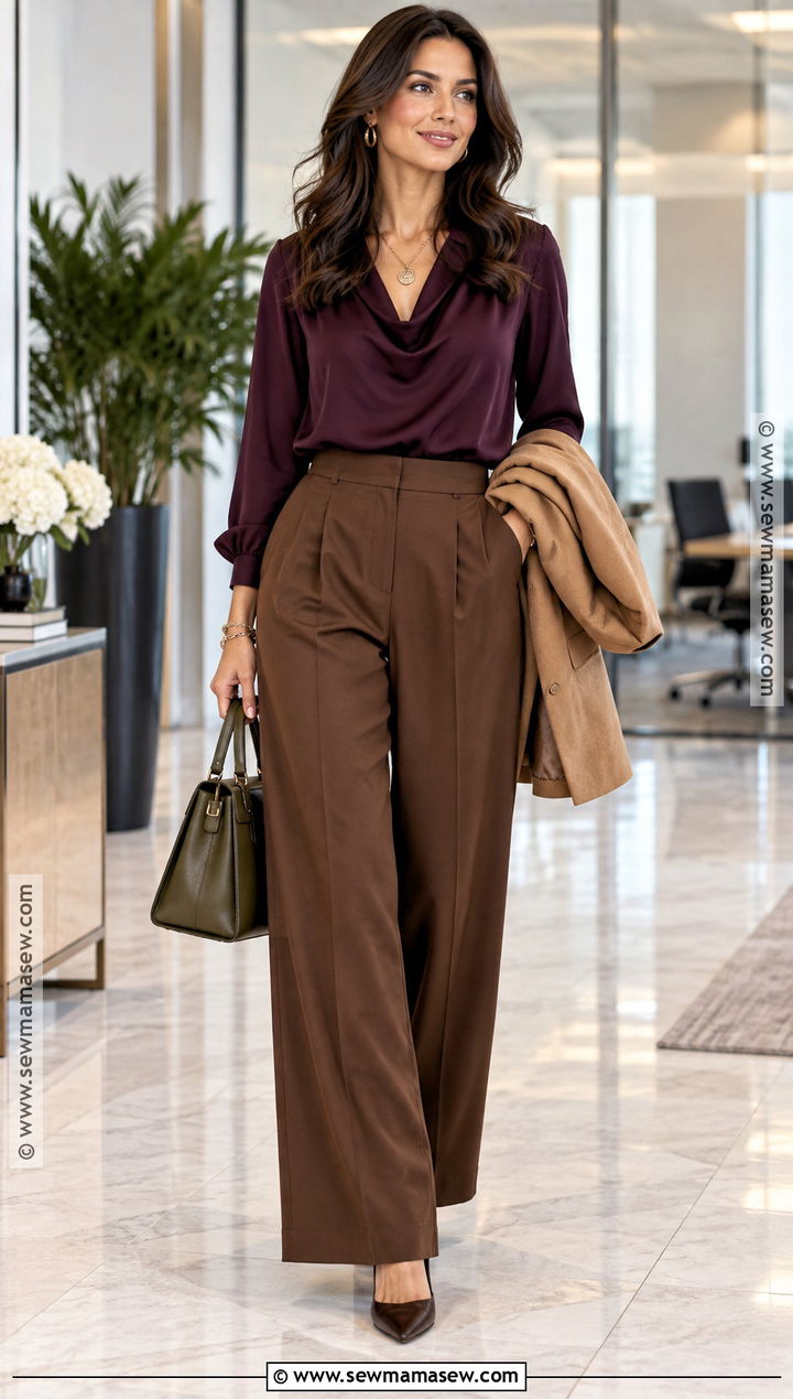 Deep Autumn Aubergine Blouse Outfit - 25 deep autumn color palette outfits
