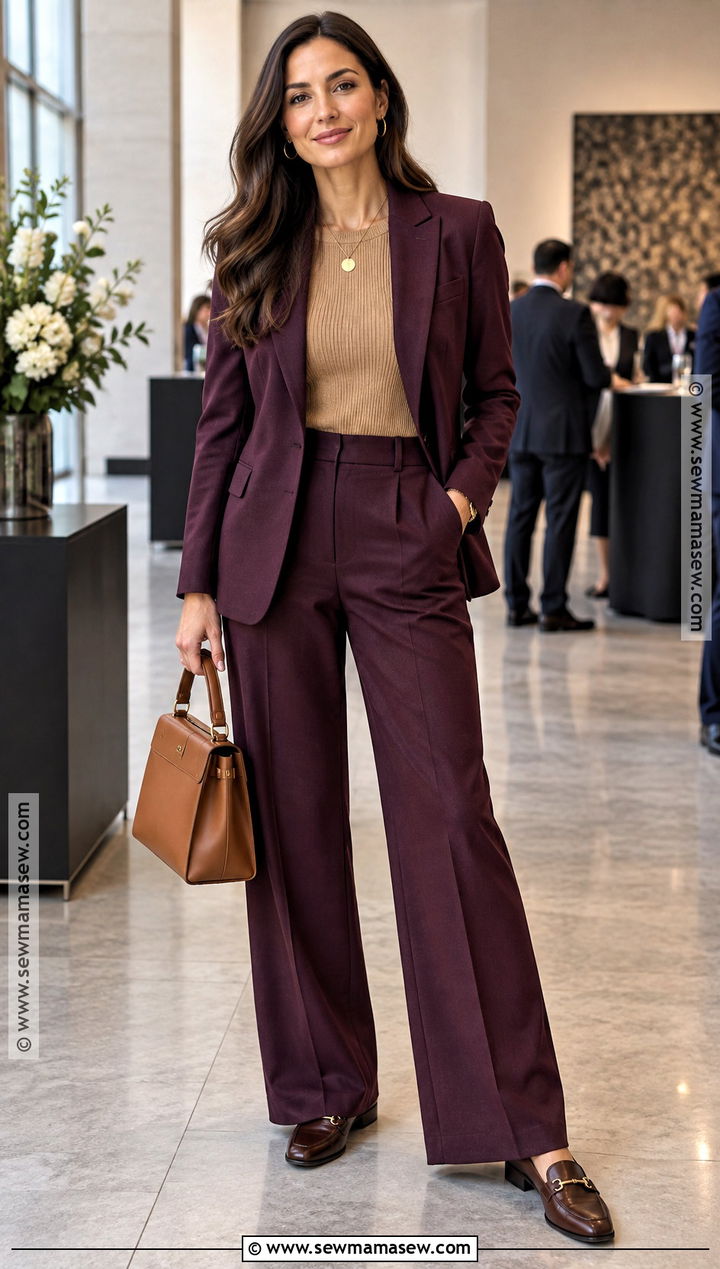 Deep Autumn Aubergine Suit Outfit - 30 deep autumn outfits