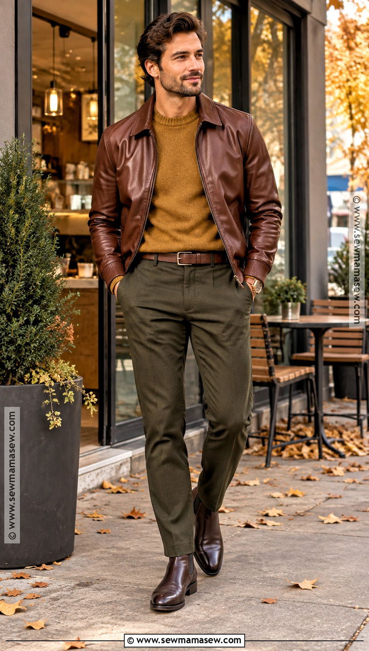 Deep Autumn Brown Leather Jacket Outfit - 20 deep autumn outfits for men