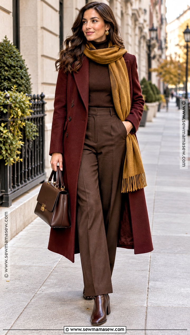 Deep Autumn Burgundy Coat Outfit - 30 deep autumn outfits