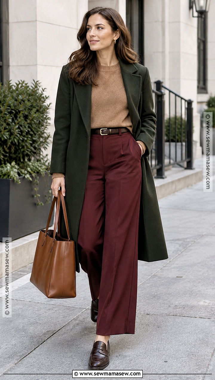 Deep Autumn Burgundy Pants Outfit - 20 deep autumn wardrobe ideas