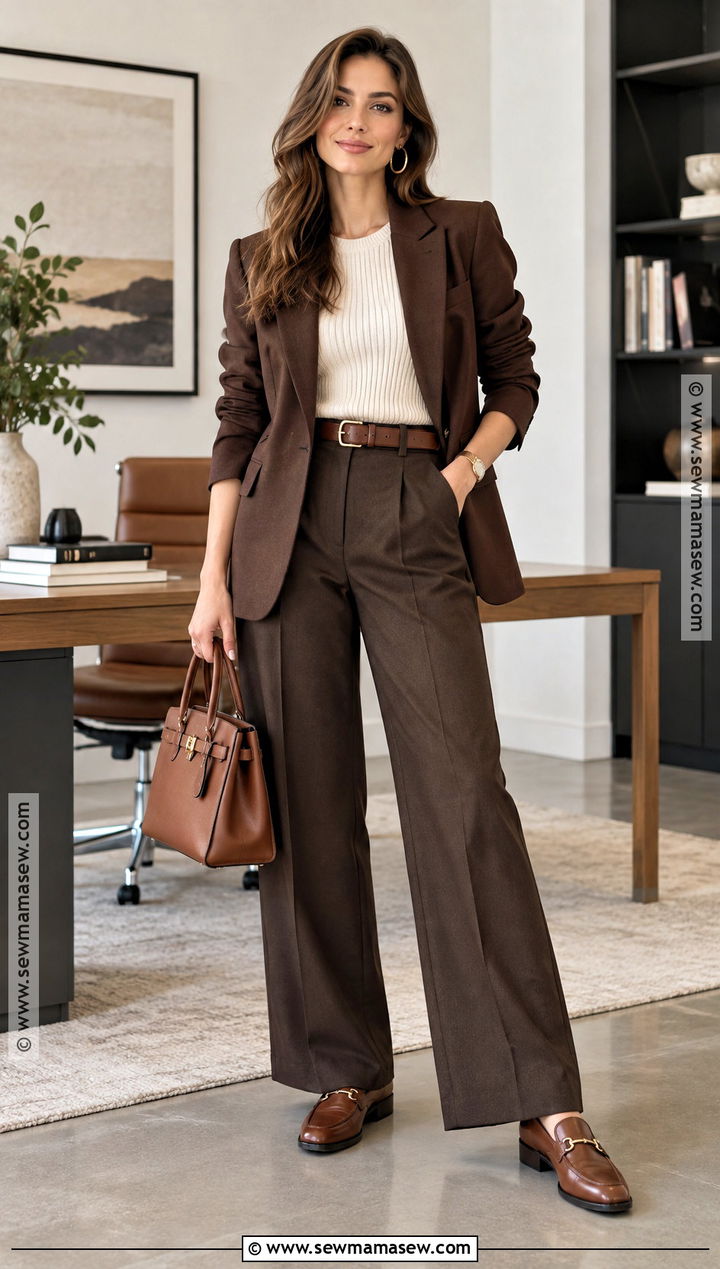 Deep Autumn Chocolate Blazer Outfit - 30 deep autumn outfits