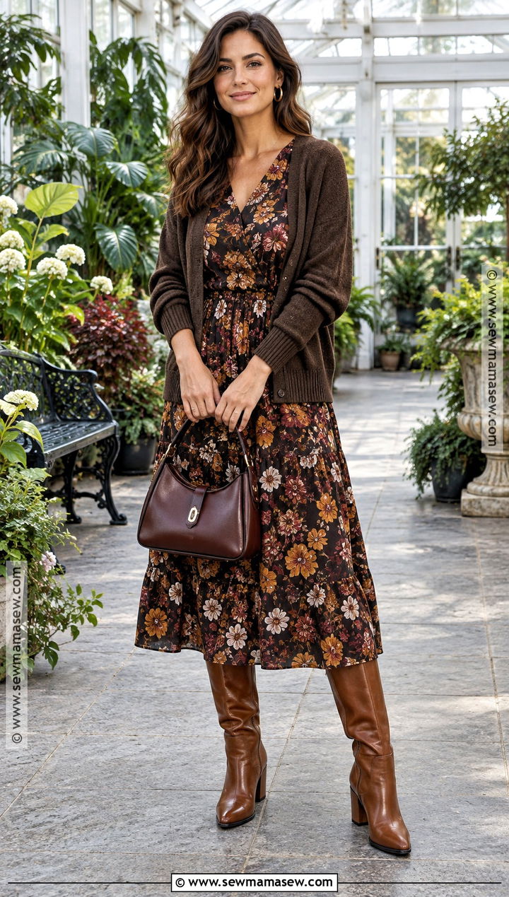 Deep Autumn Dark Floral Dress Outfit - 30 deep autumn outfits