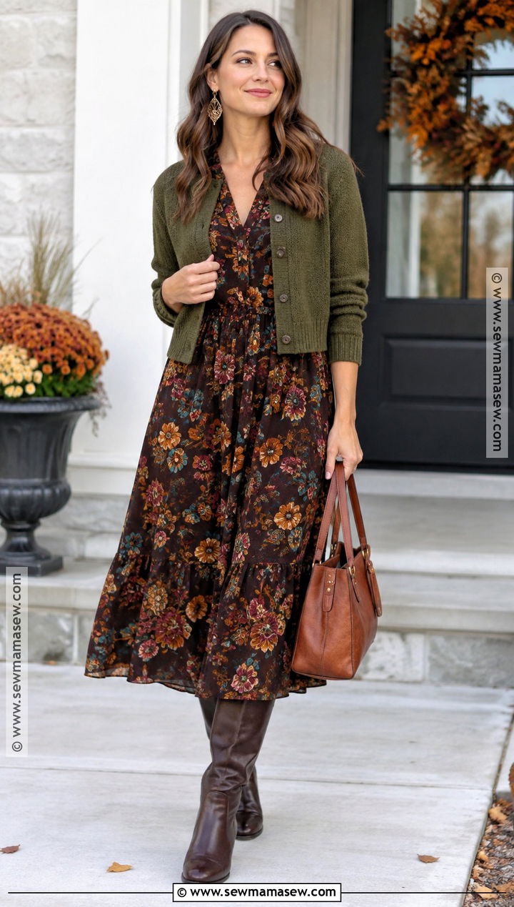 Deep Autumn Dark Floral Dress Outfit - 25 deep autumn outfits ideas