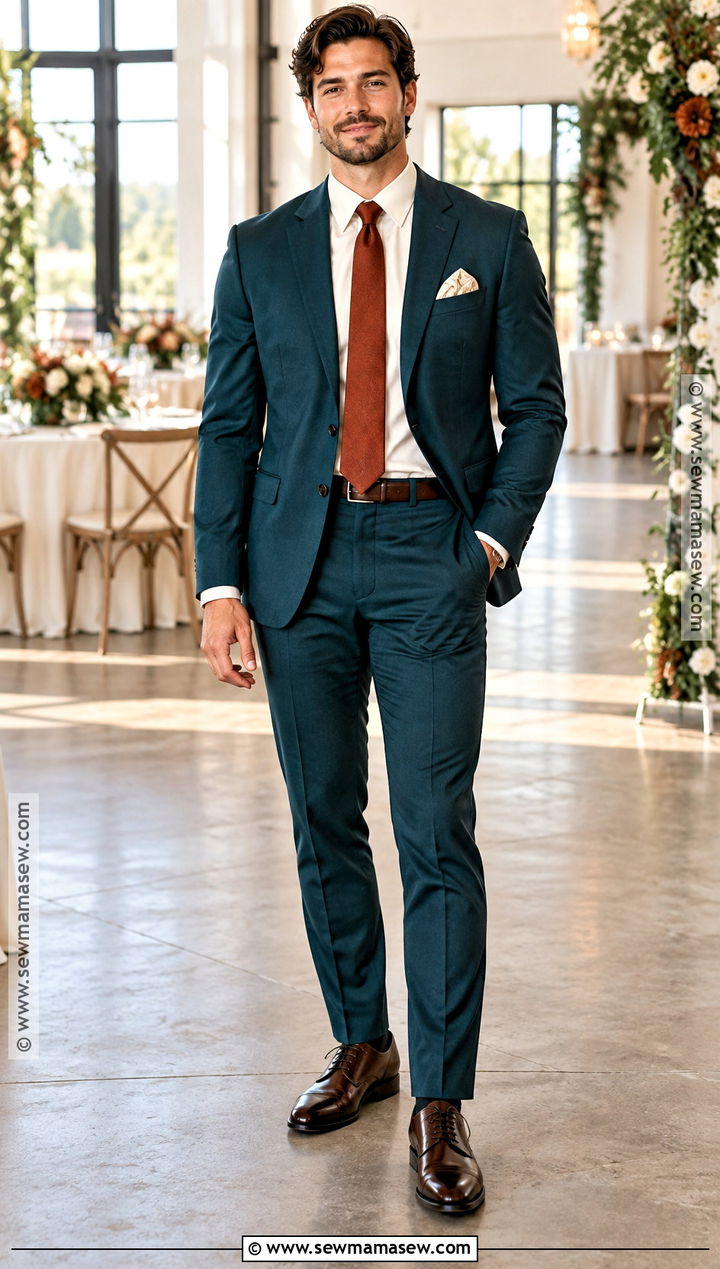 Deep Autumn Dark Teal Suit Outfit - 20 deep autumn outfits for men