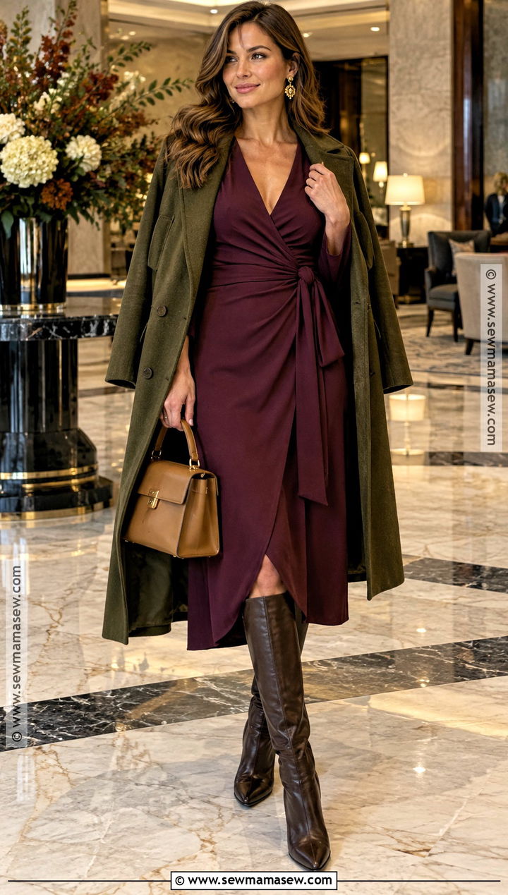 Deep Autumn Plum Wrap Dress Outfit - 25 deep autumn color palette outfits
