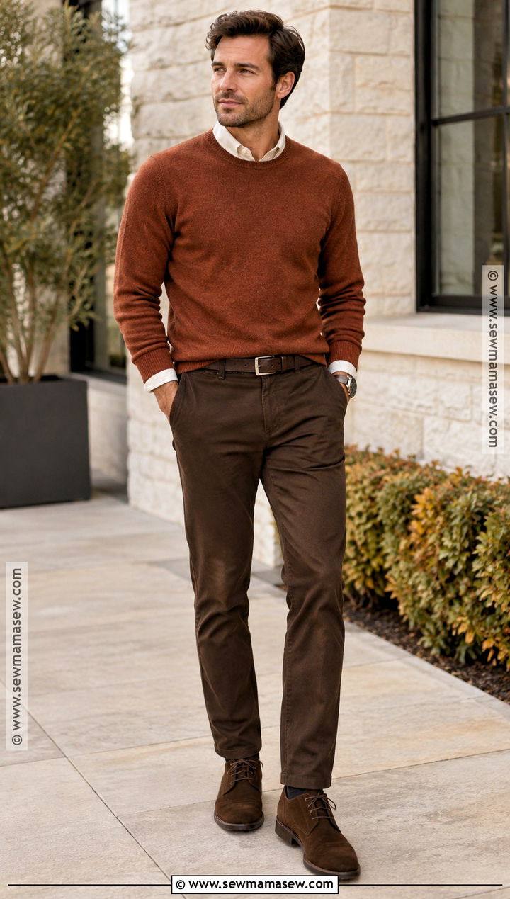 Deep Autumn Rust Sweater Outfit - 20 deep autumn outfits for men