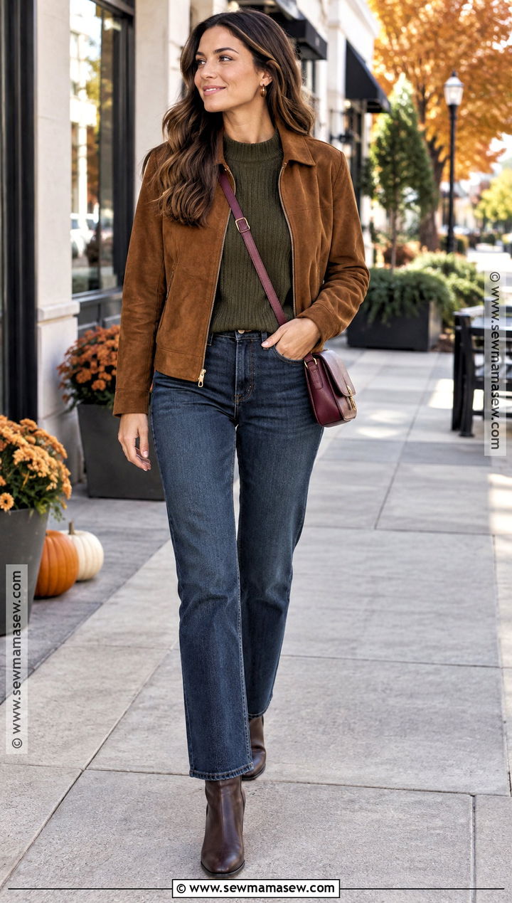 Deep Autumn Suede Jacket And Denim Outfit - 25 deep autumn style ideas
