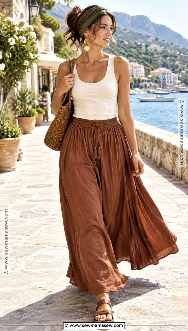 Deep Autumn Summer Cinnamon Maxi Skirt Outfit - 25 deep autumn outfits for summer