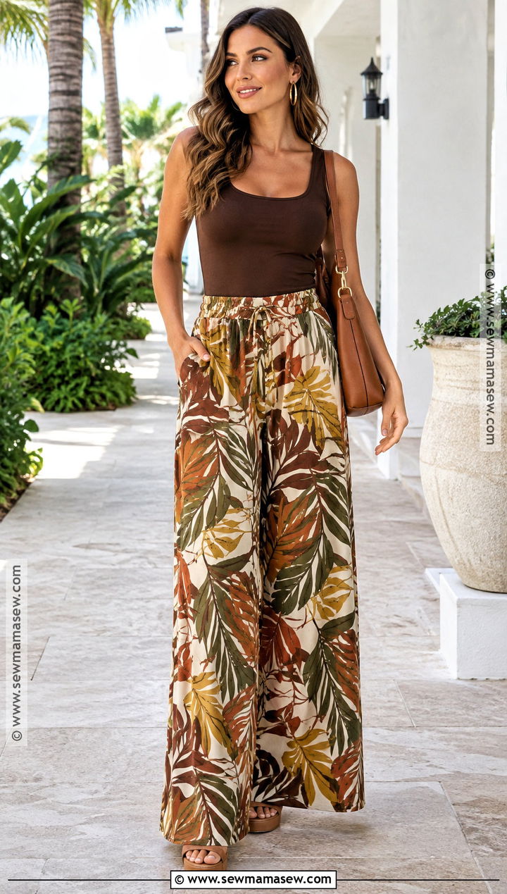 Deep Autumn Summer Printed Palazzo Pants Outfit - 25 deep autumn outfits for summer