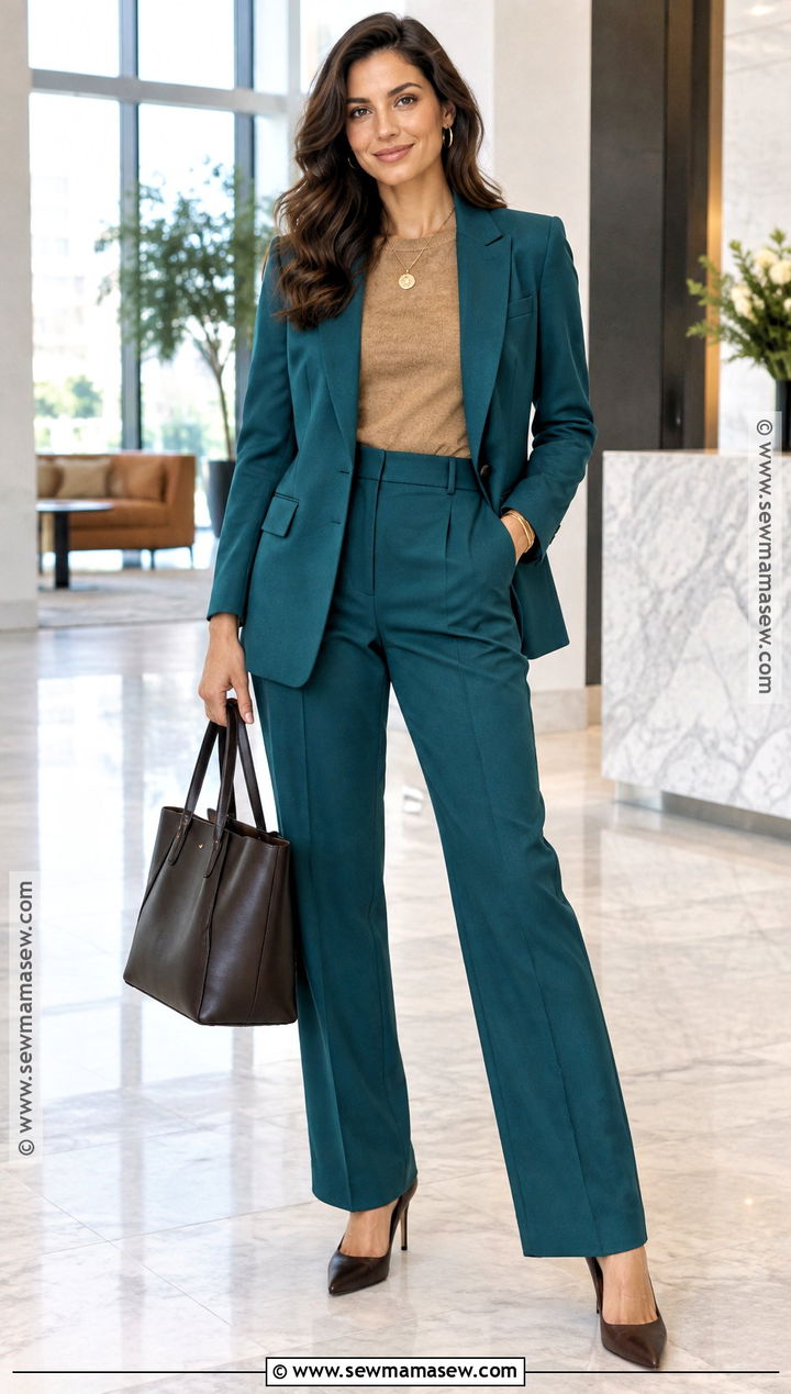 Deep Autumn Teal Pantsuit Outfit - 25 deep autumn color palette outfits