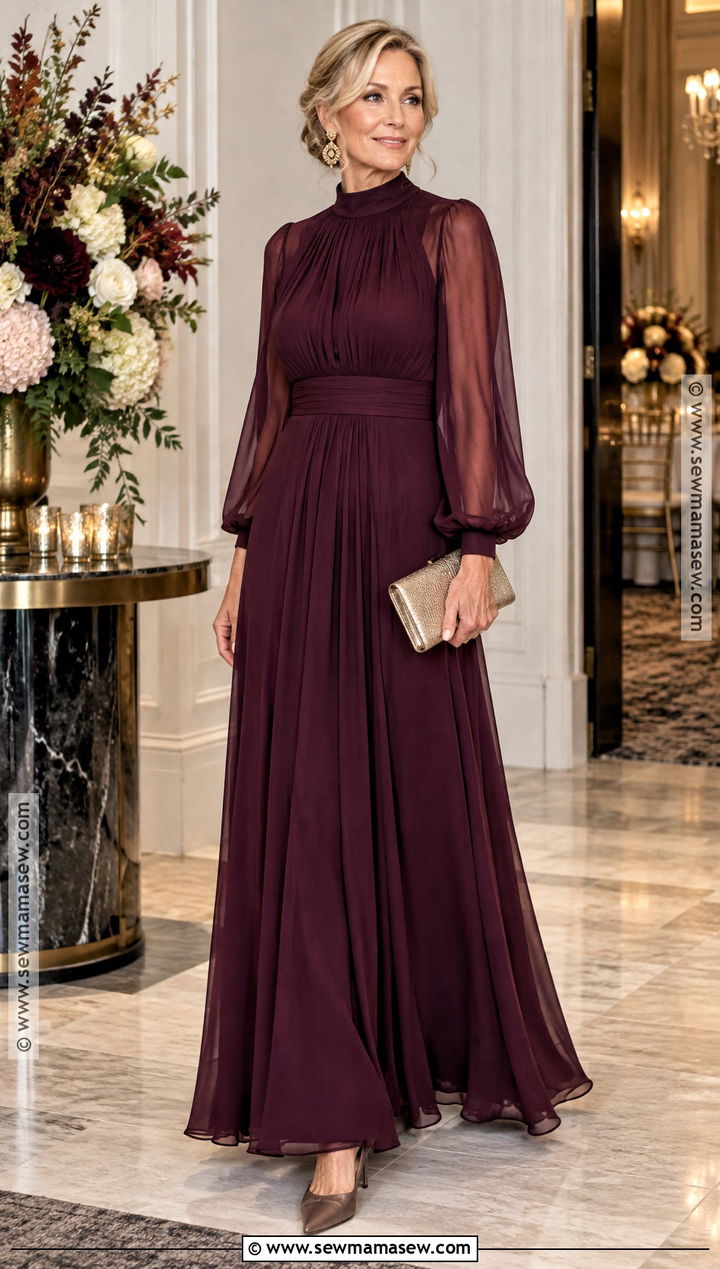 Deep Berry Mother of the Groom Dress With High Neck - 20 mother of groom dresses fall