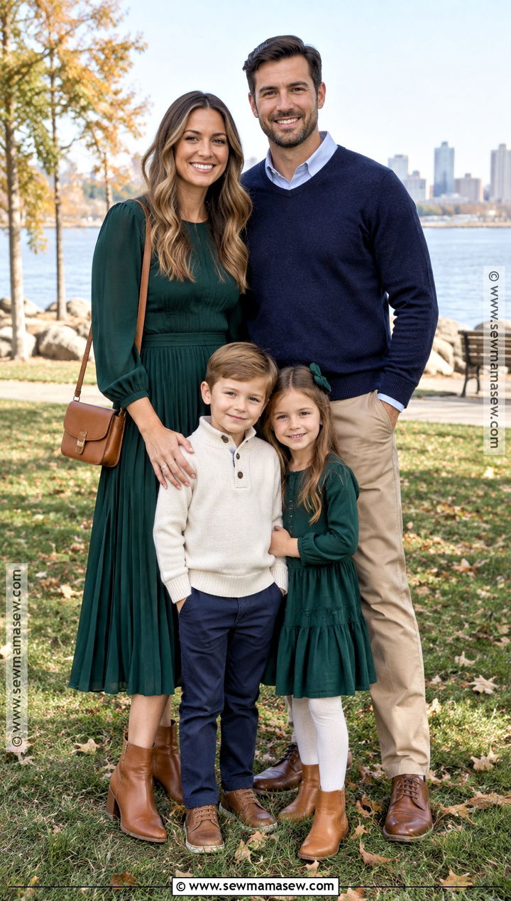 Deep Green And Navy Family Photo Outfit - 15 fall photoshoot outfits family green