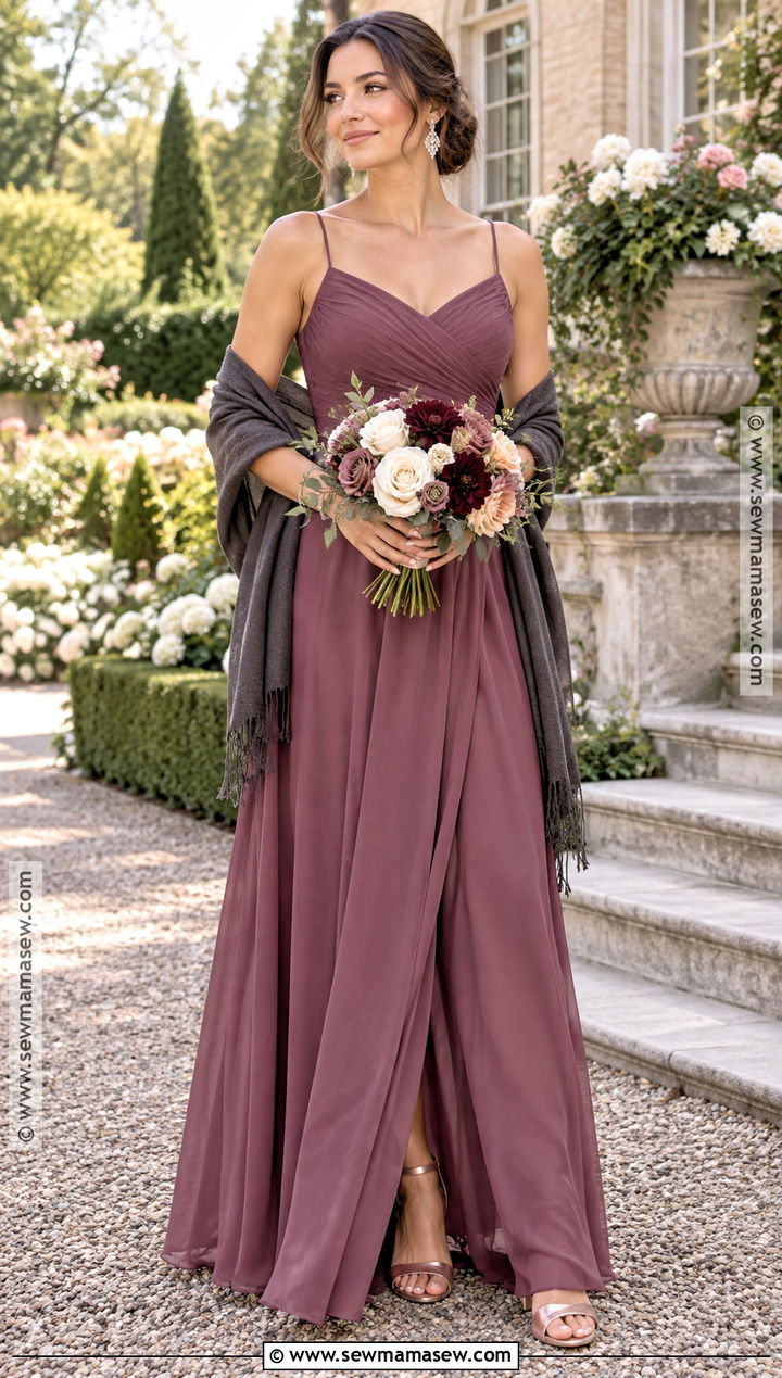 Deep Mauve Bridesmaid Dress With Rose Gold Heels - 15 Moody Fall Bridesmaid Dresses
