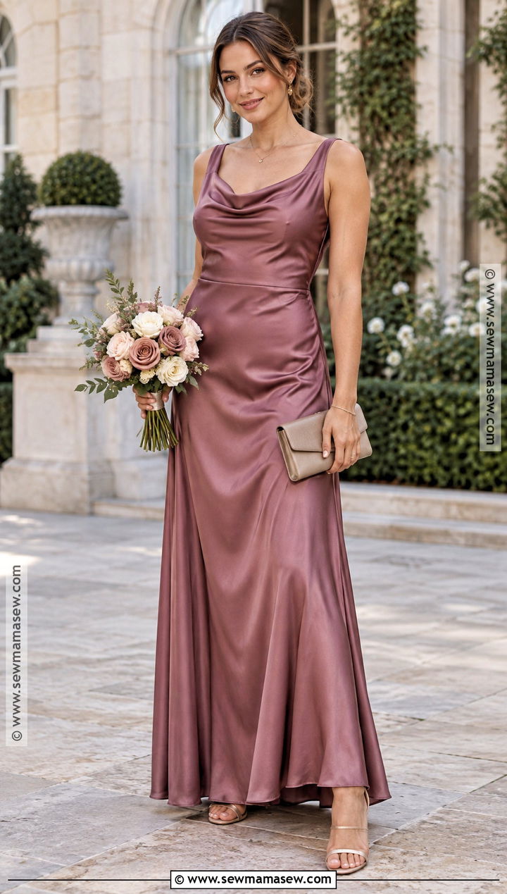 Deep Mauve Cowl Neck Bridesmaid Dress - 15 Fall Coloured Bridesmaid Dresses