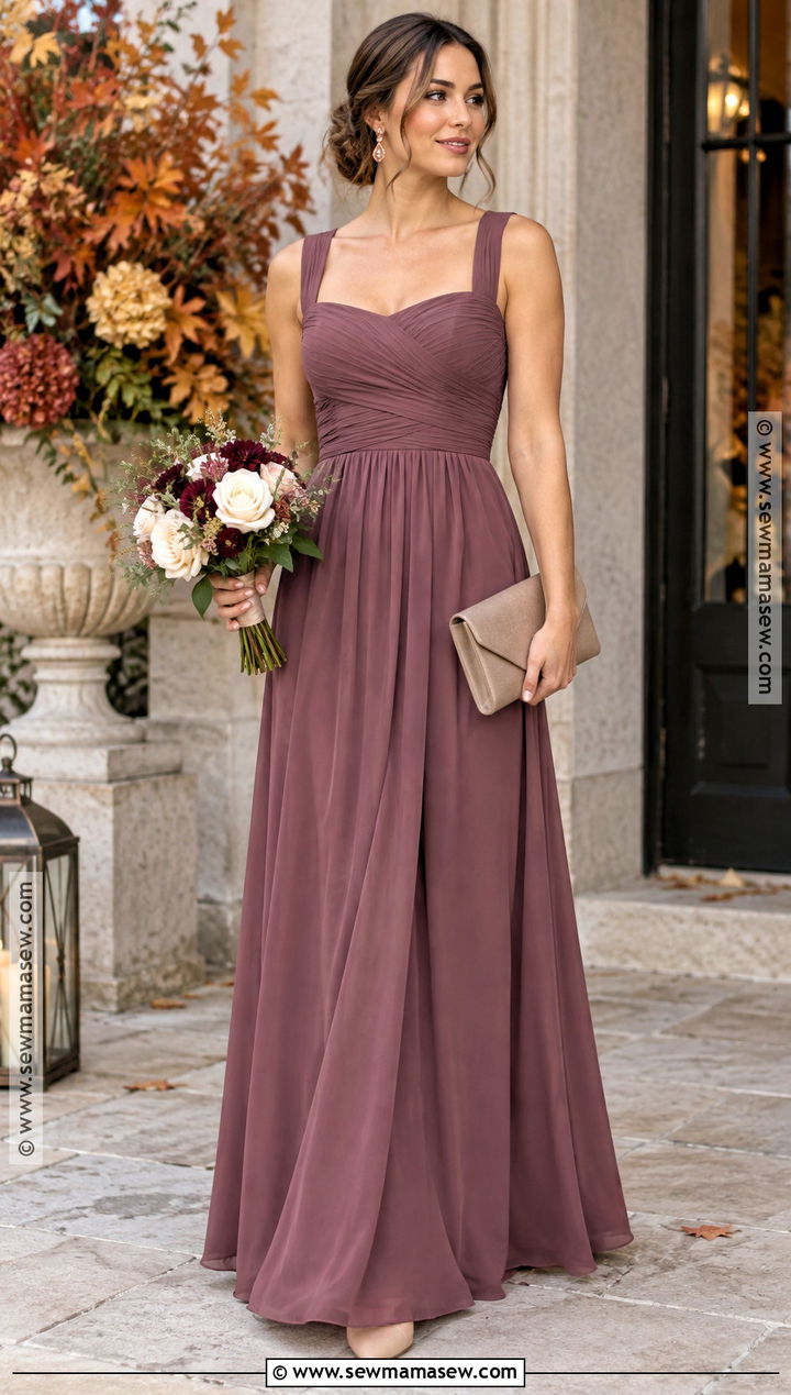 Deep Mauve Crepe Bridesmaid Dress - 15 Bridesmaids Dresses Fall Colors