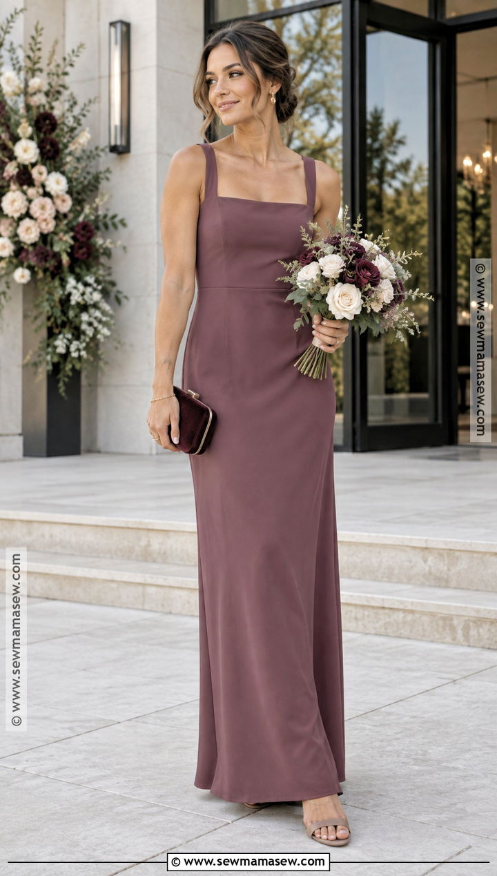 Deep Mauve Crepe Bridesmaid Dress - 15 Fall Tone Bridesmaid Dresses