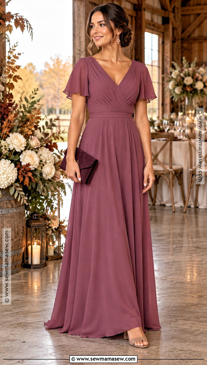 Deep Mauve Crepe V Neck Bridesmaid Dress - 20 bridesmaid dresses autumn