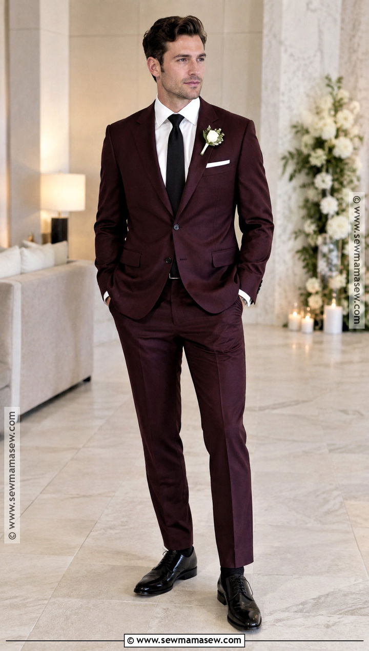 Deep Plum Fall Wedding Suit - 20 fall wedding suits groom attire ideas