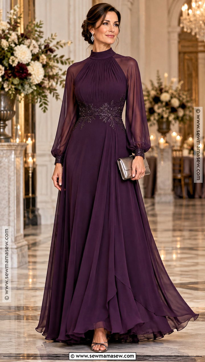 Deep Purple High Neck Mother Of The Groom Gown - 20 mother of the groom dresses over 30 fall