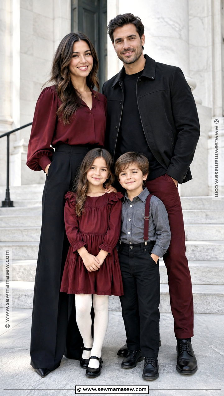 Deep Red And Black Family Outfit - 15 Fall Family Pictures Outfits Red