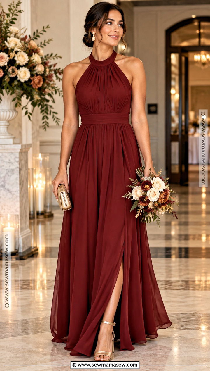 Deep Red Halter Bridesmaid Dress - 15 Fall Red Bridesmaid Dresses