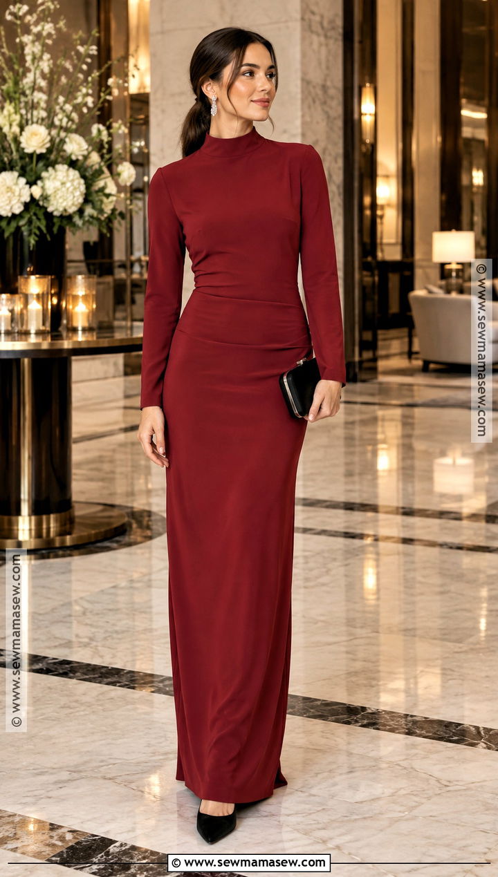 Deep Red High Neck Gown - 15 fall gowns wedding guest