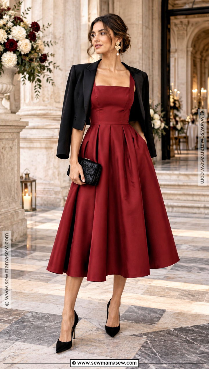 Deep Red Structured Fall Wedding Guest Dress - 15 fall wedding guest dress edgy ideas