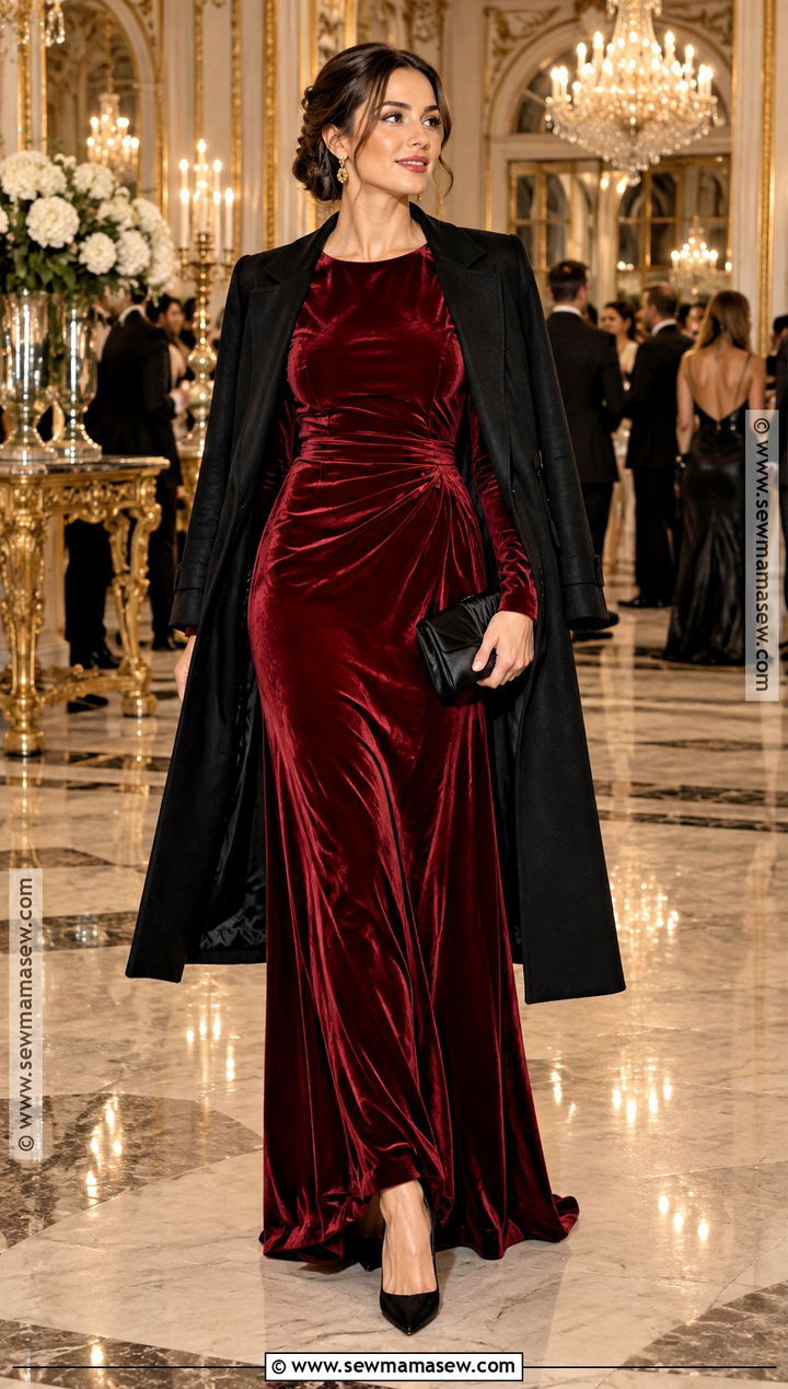 Deep Red Velvet Gown For A November Wedding - 25 november wedding guest outfits