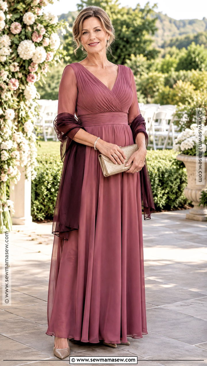 Deep Rose Chiffon Mother of the Groom Dress - 25 mother of the groom dresses for fall