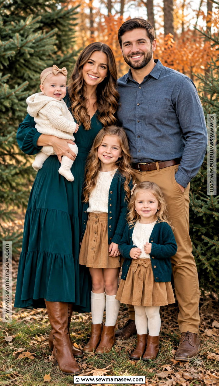 Deep Teal And Cognac Fall Family Photo Outfits - 20 outdoor family photo outfits fall
