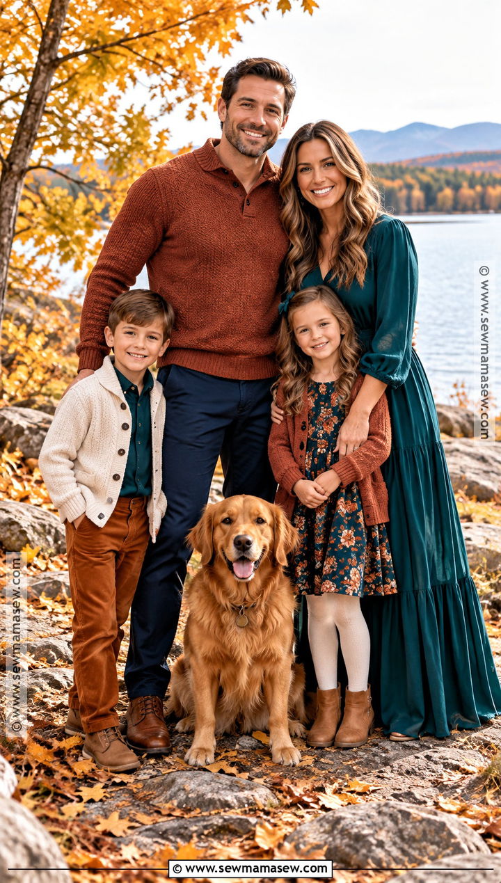 Deep Teal And Copper Family Photoshoot Outfit - 25 Fall Photoshoot Outfits for Family