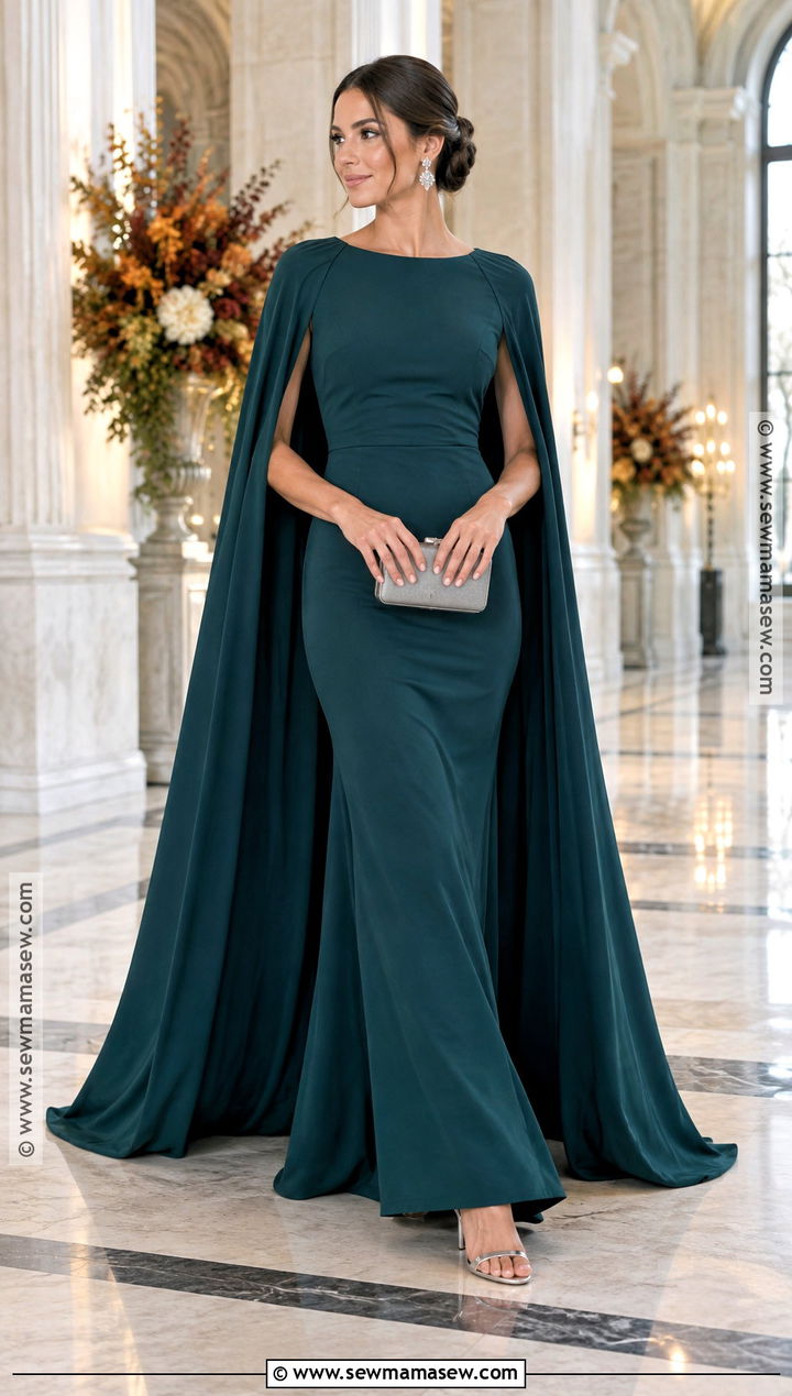Deep Teal Cape Fall Wedding Party Outfit - 20 fall wedding party attire ideas