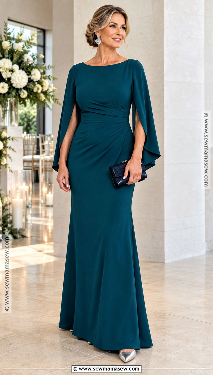 Deep Teal Cape Sleeve Mother of the Groom Dress - 15 mother of the groom fall dresses