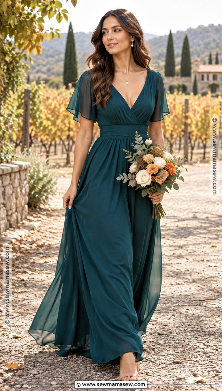 Deep Teal Chiffon A Line Bridesmaid Dress - 15 Deep Teal Bridesmaid Dresses Fall Wedding