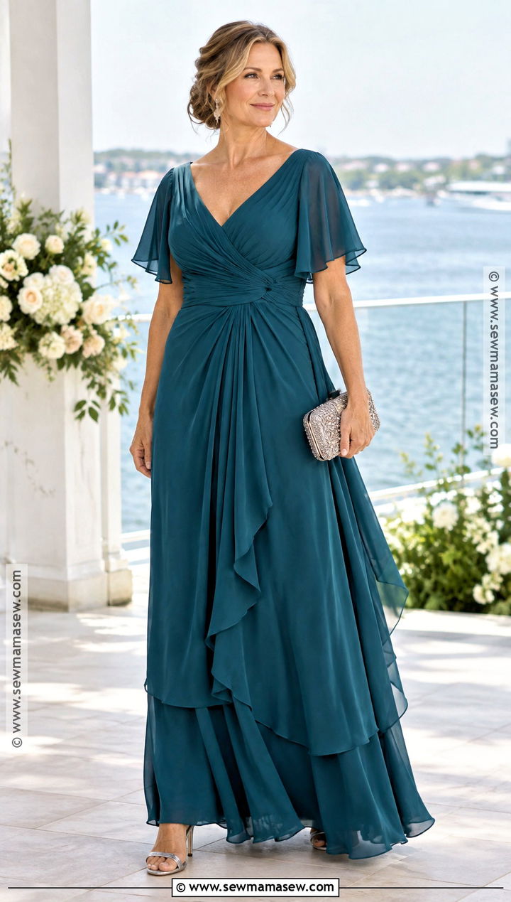 Deep Teal Chiffon Fall Mother of the Bride Gown - 20 fall mother of the bride dresses classy
