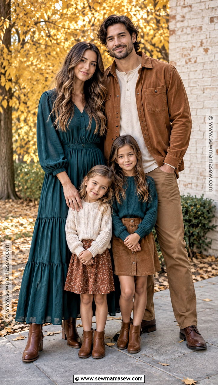 Deep Teal Copper and Cream Fall Family Photo Outfits - 20 Fall Family Photo Outfits Color Combos
