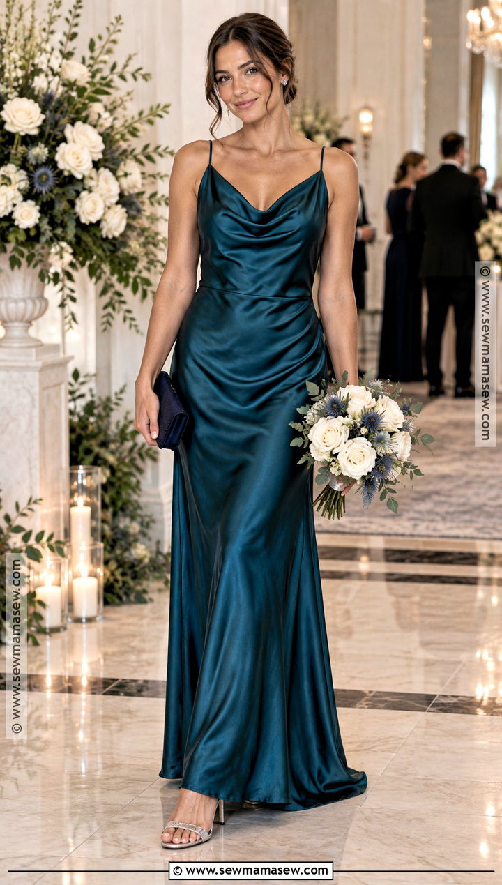 Deep Teal Cowl Neck Fall Bridesmaid Dress - 25 fall wedding bridesmaid dresses