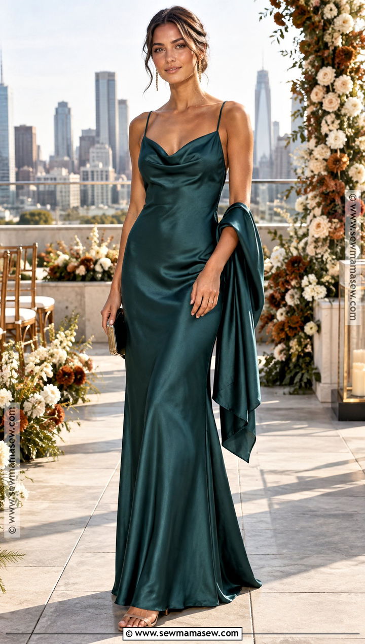 Deep Teal Cowl Neck Satin Bridesmaid Dress - 15 Deep Teal Bridesmaid Dresses Fall Wedding