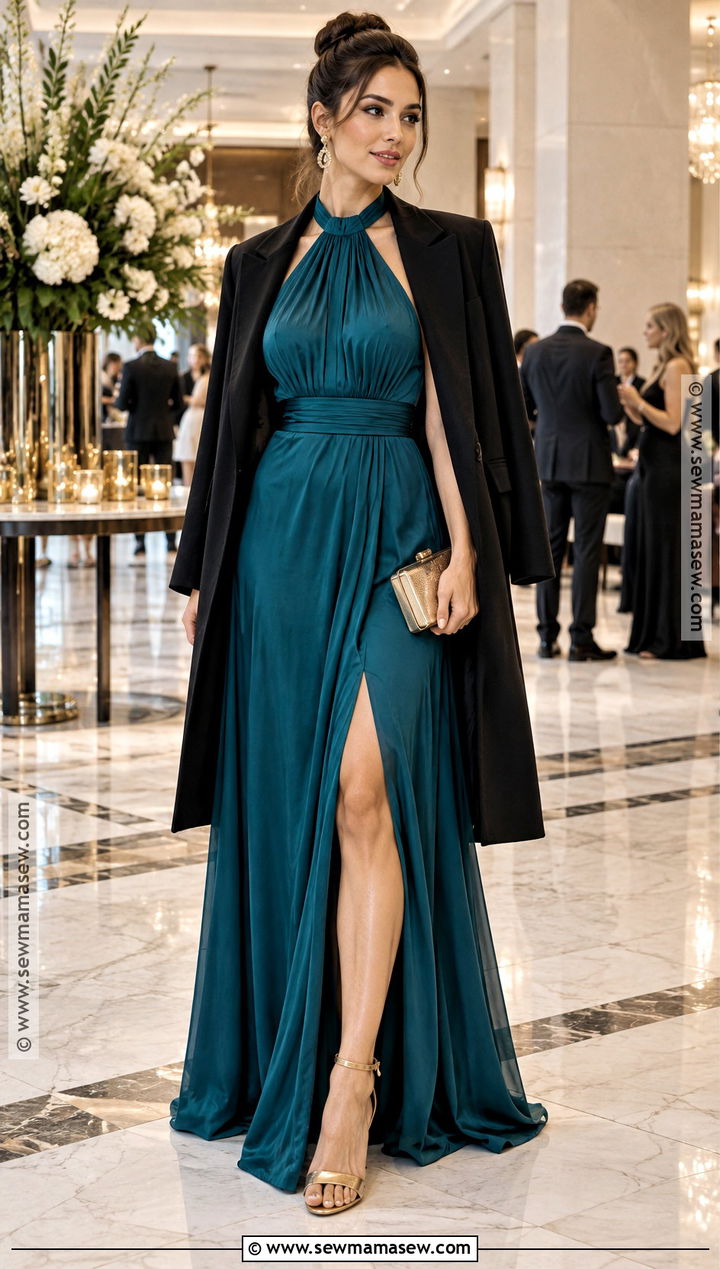 Deep Teal Halter Neck Gown - 25 fall formal dresses