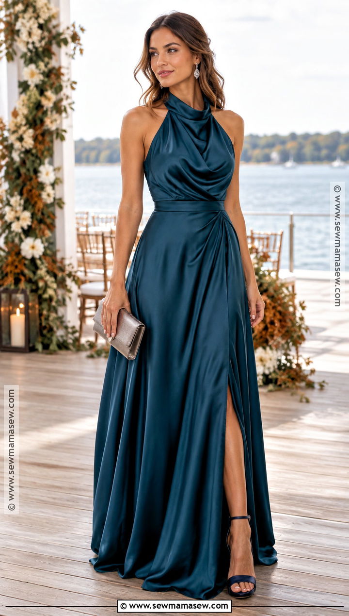 Deep Teal Halter Wedding Party Dress - 15 fall wedding party dresses