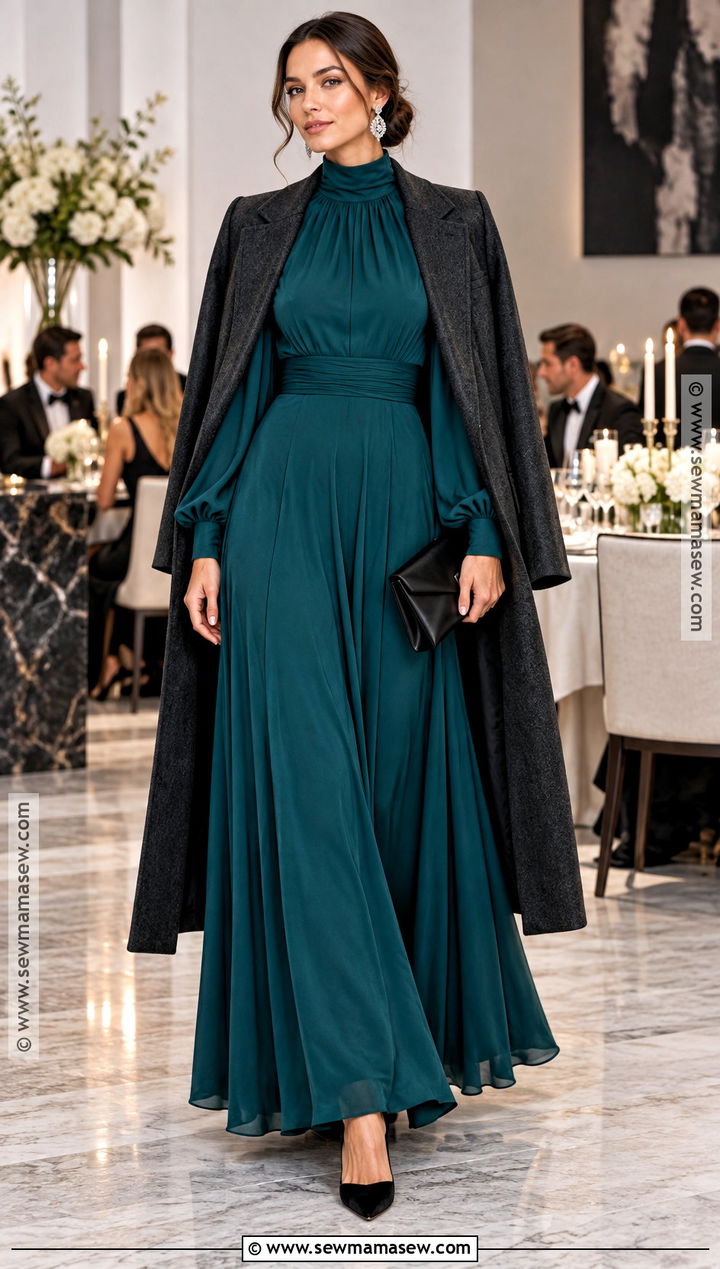 Deep Teal High Neck Formal Dress - 20 autumn dress formal ideas