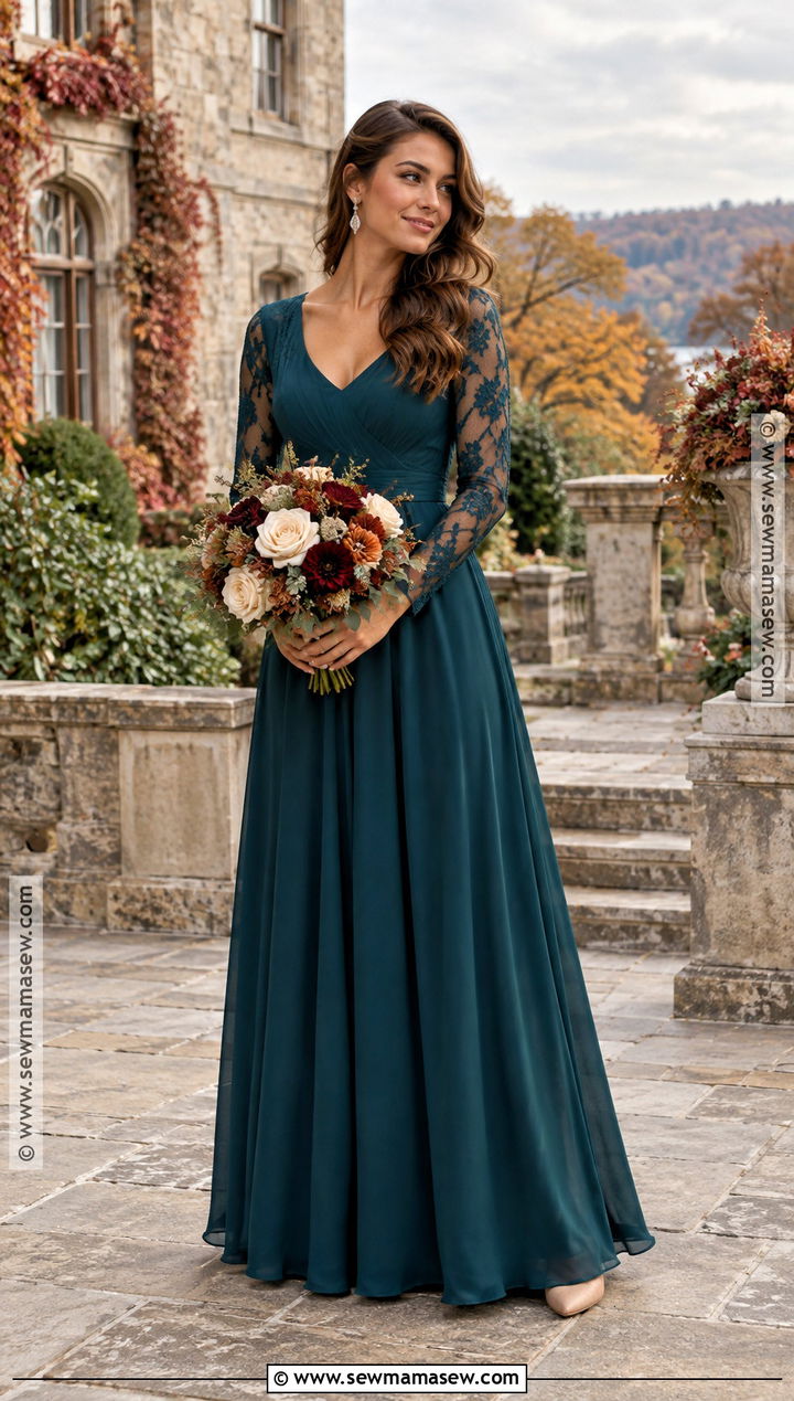 Deep Teal Lace Sleeve Bridesmaid Dress - 15 Deep Teal Bridesmaid Dresses Fall Wedding