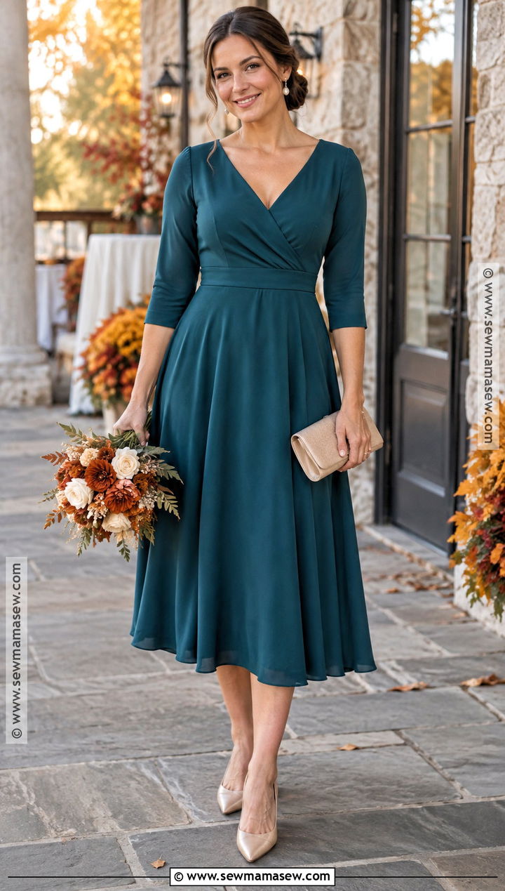 Deep Teal Midi Bridesmaid Dress With Sleeves - 15 Deep Teal Bridesmaid Dresses Fall Wedding