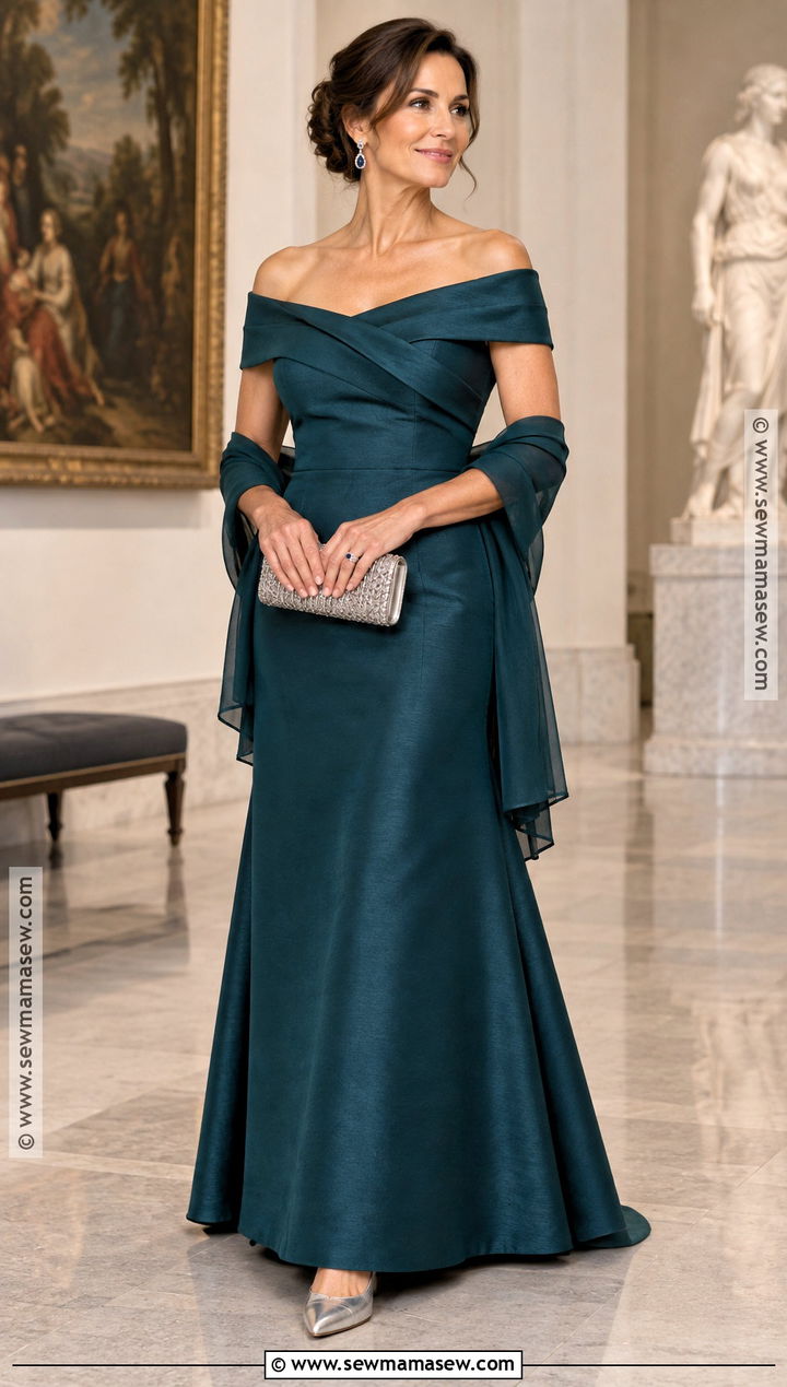 Deep Teal Off Shoulder Mother Of The Groom Gown - 15 mother of groom fall dresses