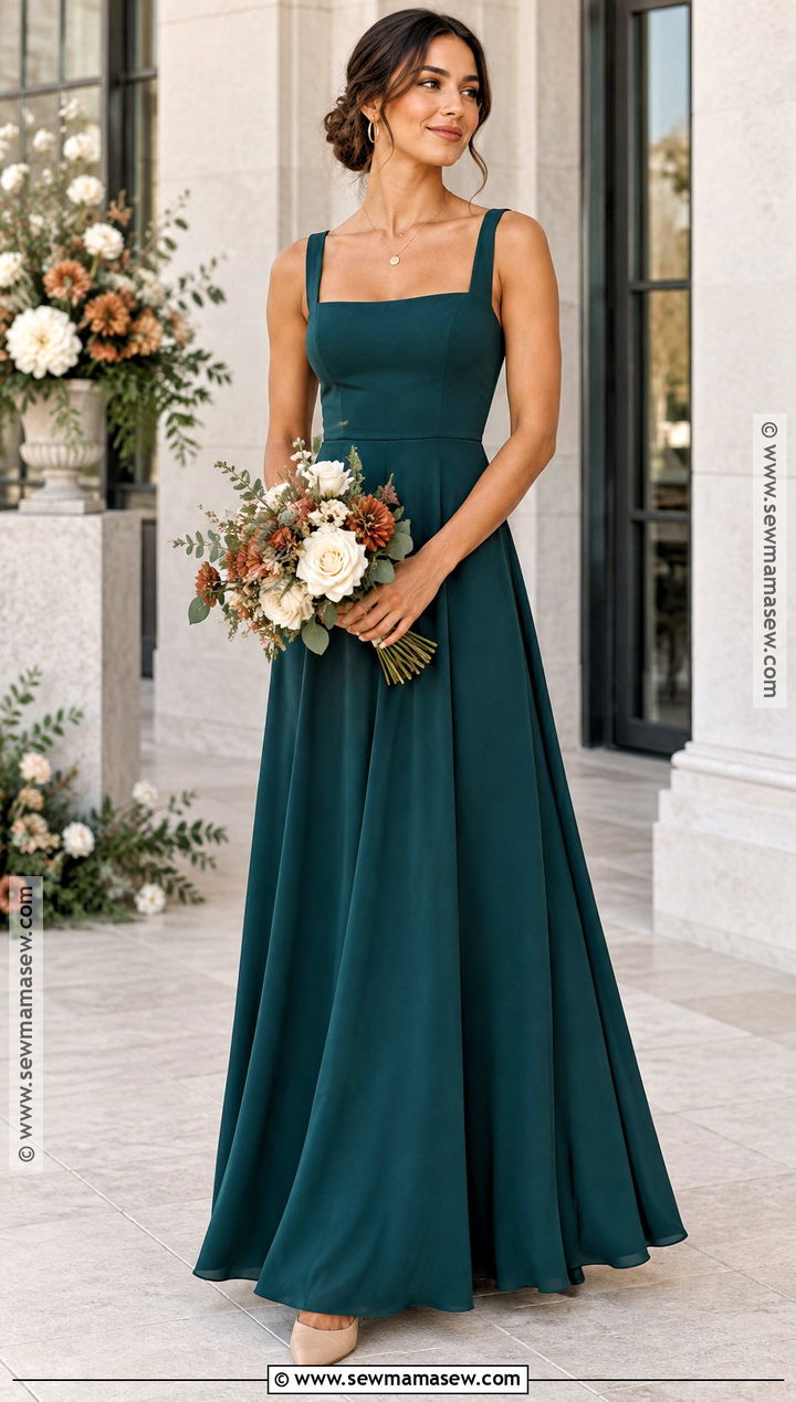 Deep Teal Square Neck Crepe Bridesmaid Dress - 15 Deep Teal Bridesmaid Dresses Fall Wedding