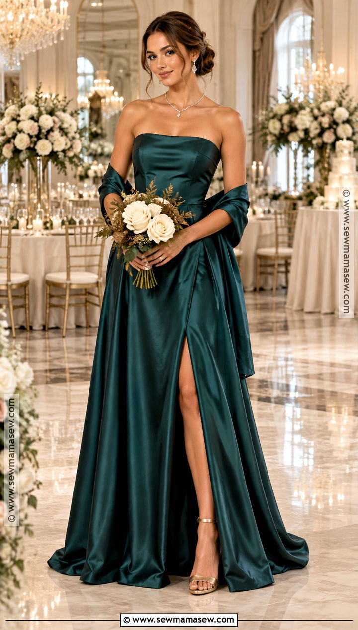 Deep Teal Strapless Satin Bridesmaid Dress - 15 Deep Teal Bridesmaid Dresses Fall Wedding