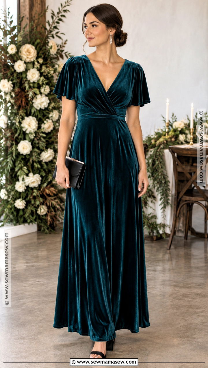 Deep Teal Velvet Bridesmaid Dress - 20 autumn wedding dress bridesmaid ideas