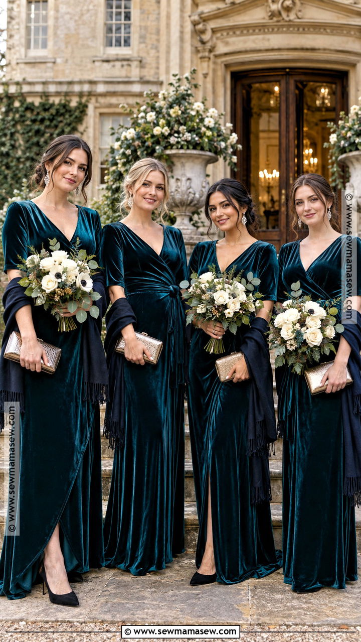Deep Teal Velvet Fall Bridal Party Outfit - 20 fall bridal party attire ideas