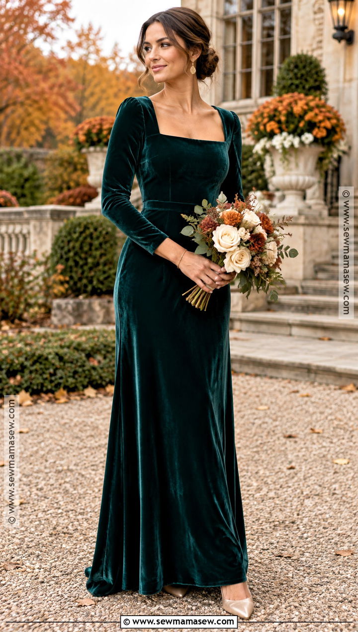 Deep Teal Velvet Long Sleeve Bridesmaid Dress - 15 Deep Teal Bridesmaid Dresses Fall Wedding